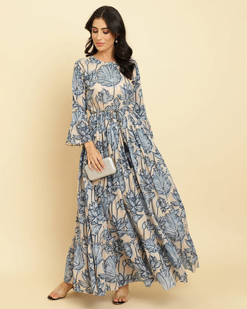 varanga women blue floral printed anarkali kurta